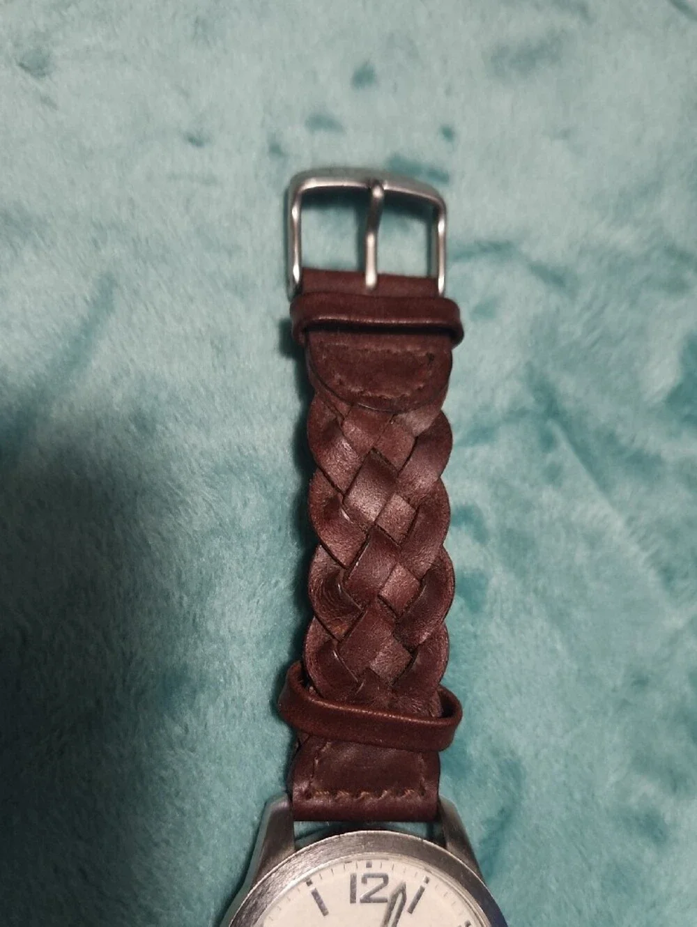 Timex Weekender White Dial Watch with Brown Braided Strap and Orange Accents